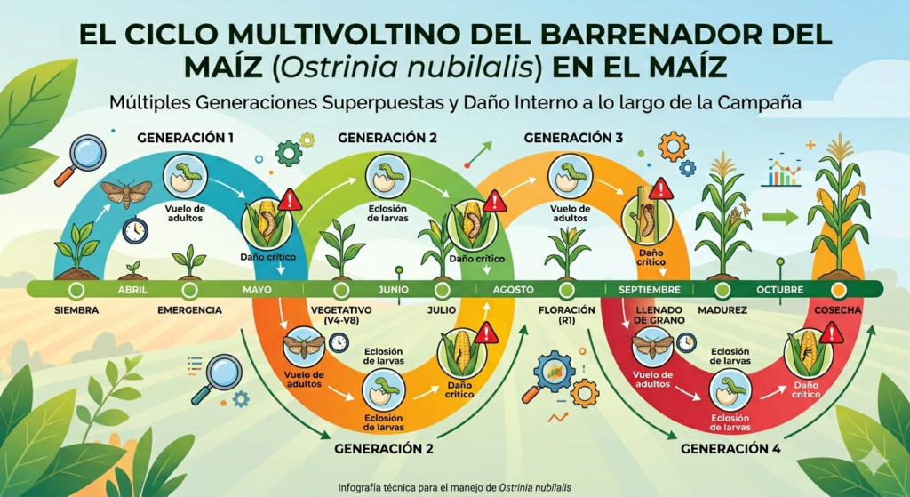 ciclo multivoltino del barrenador del maíz, control de la plalga