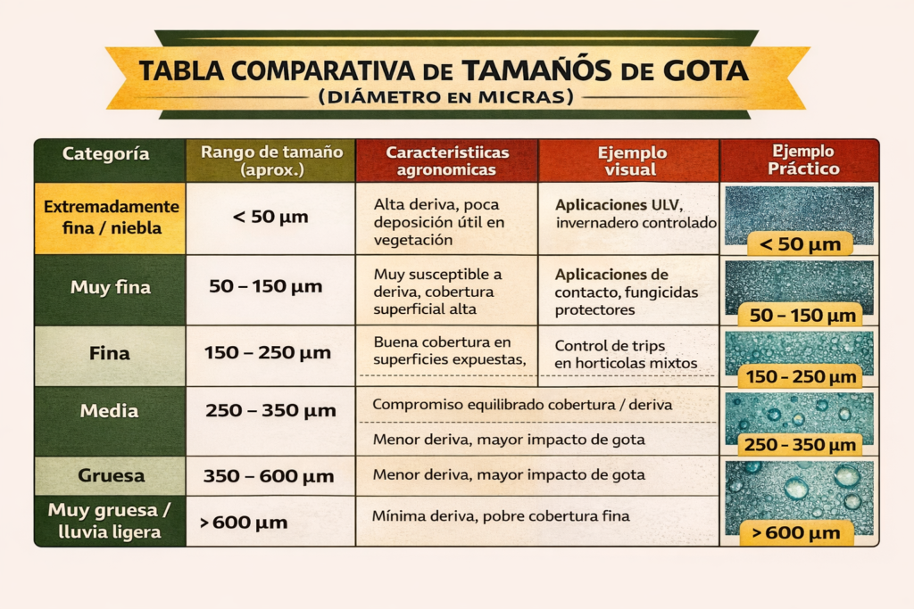 tamaños de gota
